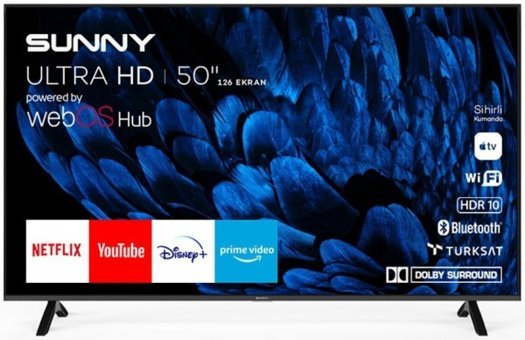 Sunny SN50FMN252 50 inç 4K Ultra HD 126 Ekran Çerçevesiz Flat Uydu Alıcılı Smart Led Webos Televizyon