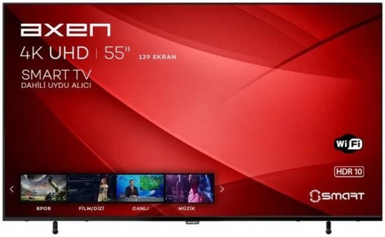 Axen AX55FIL403 55 inç 4K Ultra HD 139 Ekran Çerçevesiz Flat Uydu Alıcılı Smart Led Android Televizyon