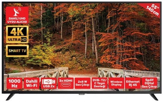 Hi-Level HL55UAL402 55 inç 4K Ultra HD 139 Ekran Çerçevesiz Flat Uydu Alıcılı Smart Led Android Televizyon