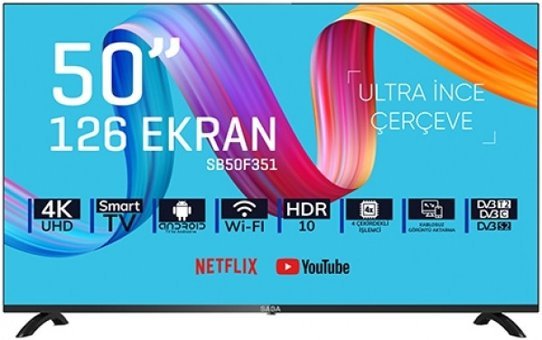 Saba SB50F351 50 inç 4K Ultra HD 126 Ekran Çerçevesiz Flat Uydu Alıcılı Smart Led Android Televizyon