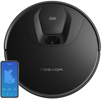 Tesvor T8 Haritalı Moplu Çift Fırçalı 2150 Pa Siyah Robot Süpürge ve Paspas