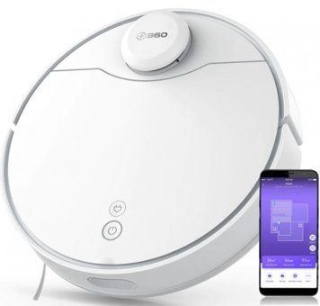 360 S9 Haritalı Moplu Islak Kuru 2200 Pa Beyaz Robot Süpürge ve Paspas