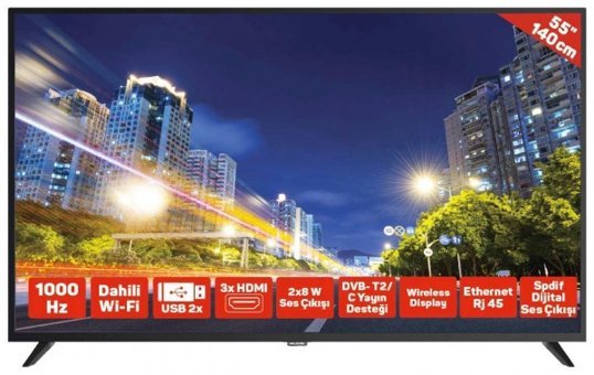 Hi-Level HL55UIL402 55 inç 4K Ultra HD 139 Ekran Çerçevesiz Flat Uydu Alıcılı Smart Led Android Televizyon