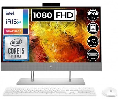 HP All-in-One 27-dp1008nt (689W3EA) Dahili Iris Xe Graphics Ekran Kartlı Intel Core i5 1135G7 8 GB Ram DDR4 512 GB SSD 27 inç Full HD FreeDos All in One Bilgisayar